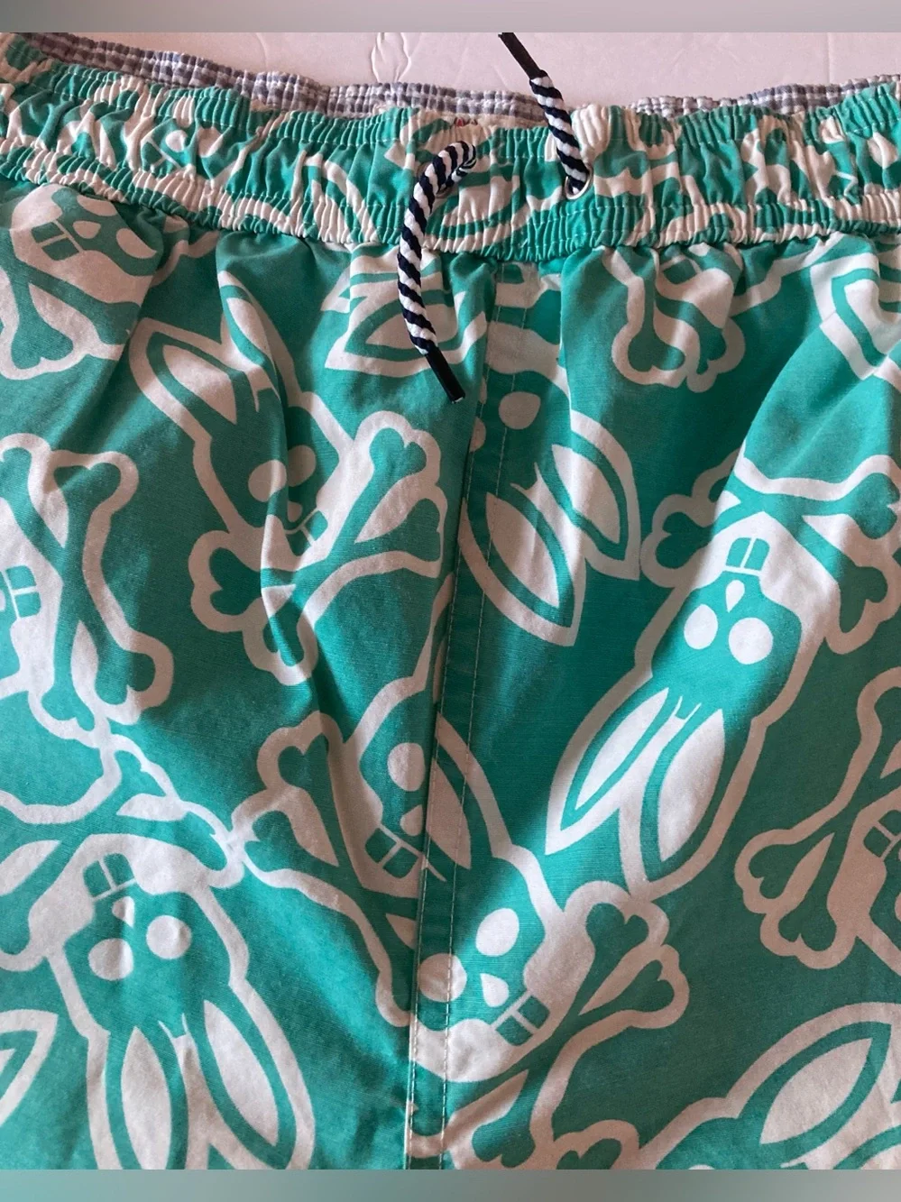Psycho Bunny SZ XL boys Teal and White Bunny-and-Bones Swim Shorts